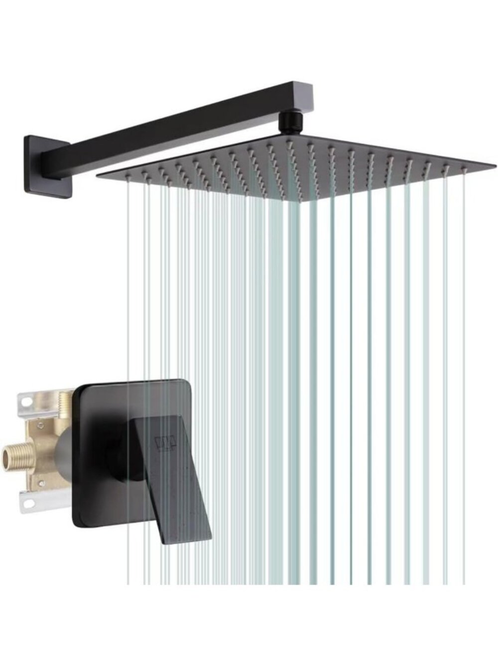Matte Black Shower Faucet Set, Bathroom Rainfall Shower System with Stainless